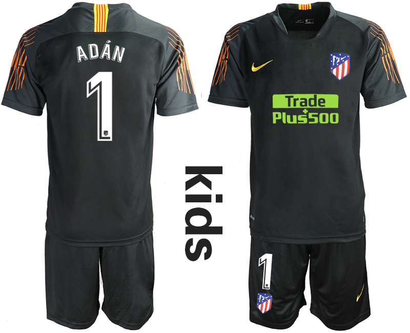 2018_2019 Club Atletico Madrid black Youth goalkeeper #1 soccer jerseys